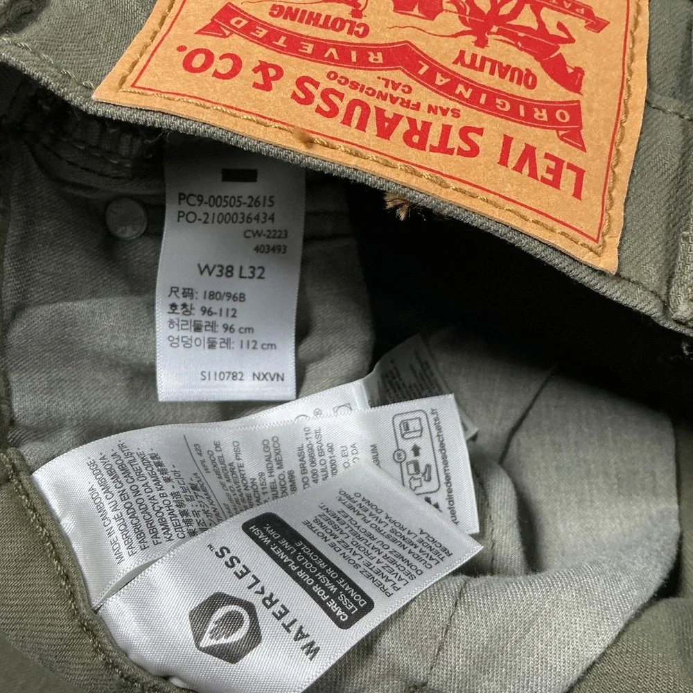 Levis 505 Regular Fit Mens 38x32 Olive Green Eco Ease Straight Leg Pants New